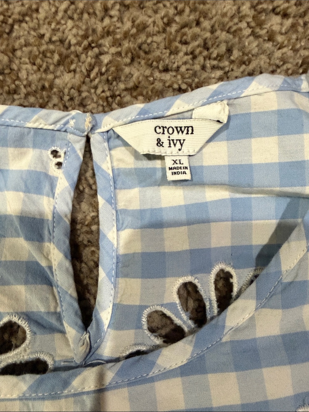 crown & ivy Light Blue Gingham Eyelet Blouse - Picture 2 of 8